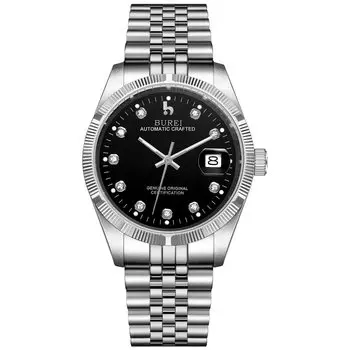 [BUREI] Men s Watch Automatic Waterproof Stylish Analog Men s Date Mechanical Popular Men s Brand Arm Watch Simple Casual Silver Black Watch Gift