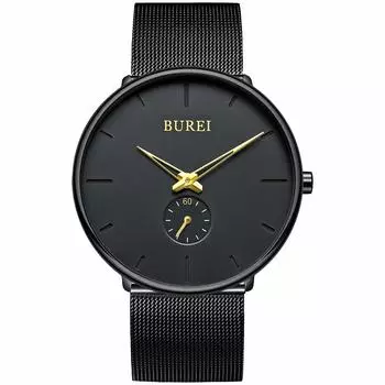 [BUREI] Men s Watch, Black, Simple, Stylish, Popular, Timeless Watch, Men s Brand, Quartz Waterproof, Black, Casual Watch, Net Belt, Men s Watch F