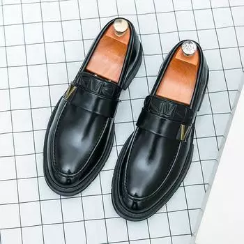 Business Casual Leather Shoes For Men Slip On Loafers Black Men’s Dress Shoes Trend Formal Leather British Style Brogue Shoes Ma 38 чёрный