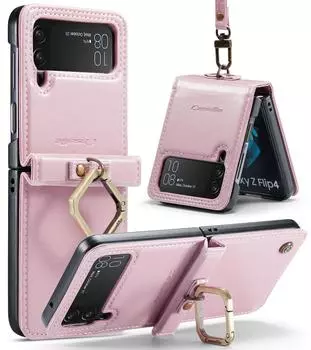 Business Fashion Phone Strap Leather Case For Samsung Galaxy Z Flip 4 Flip4 5g Zflip4 Anti -Knock Cases For Samsung Z Flip4 for Samsung Z Flip 4 красный