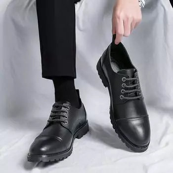 Business Formal Leather Shoes Men s Casual Triple Joint Solid Wedding Shoes Black Fashion Oxford Shoes Pointed Office Derby Shoe 38 чёрный