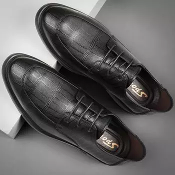 Business Leather Shoes for Men Autumn Luxury Comfortable Flats Slip on Black Office Career Casual Shoe Non Slip Zapatos Hombre 37 чёрный
