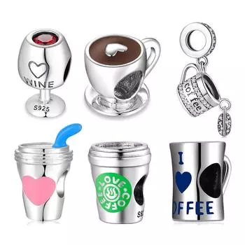Бусины из стерлингового серебра S925 Серия Creative Coffee Подвески из бисера DIY Аксессуары Браслеты Бусины россыпью Серебряные украшения