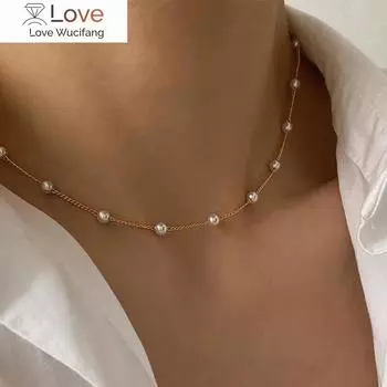 Бусины шея цепь Kpop жемчужное колье колье золотого цвета готический чокер ювелирные изделия на шею кулон воротник для женщин