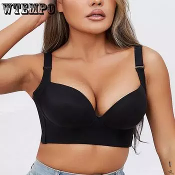 Бюстгальтеры Push Up для женщин с глубокими чашками, бюстгальтер скрывает жир на спине, нижнее белье с утягивающим эффектом, полностью покрывающее спину, нижнее белье с беспроводной функцией 34/75C бежевый