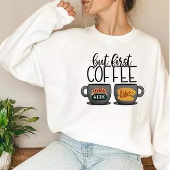 But First Coffee Gilmore Girls Толстовка Luke s Dinner Пуловер Central Perk Friends Tv Show Толстовки с капюшоном Толстовки Coffee Lover L темно-синий