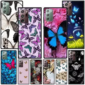 Butterfly Case for Samsung Galaxy Note 20 Ultra 10 Lite 9 8 A53 A52 A12 S22 S21 FE S20 Plus TPU Black Phone Cover Shell Animals Samsung Note 20