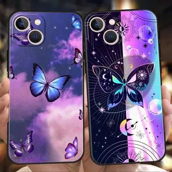 Роскошный чехол для телефона Butterfly Crystal для iPhone 11 12 13 14 15 Pro Max Mini X XR XS 7 8 Plus SE, мягкий силиконовый чехол, черный, Funda iPhone 13