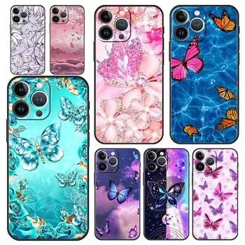 Butterfly Crystal Luxury Soft Phone Case For iPhone 13 15 14 12 11 Pro MAX XR X SE XS 7 8 Plus Silicone Black Protection Cover iPhone 7 8 Plus