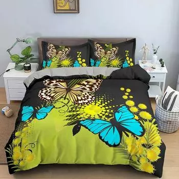 Butterfly Daisy Bedding Set Boys Girls Twin Queen Size Duvet Cover Pillowcase Bed Kids Adult Fashion Home Textileextile EU Single 135x200cm