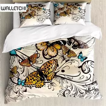 Butterfly Duvet Cover Romantic Spring Theme Bedding Set Colorful Flying Butterflies Quilt Cover Twin Full For Girls Teen Deocr EU single(135x200cm)