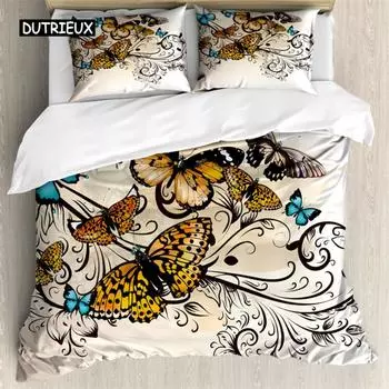 Butterfly Duvet Cover Romantic Spring Theme Bedding Set Colorful Flying Butterflies Quilt Cover Twin Full For Girls Teen Deocr EU single(135x200cm)