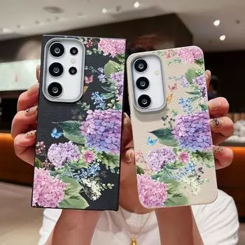 Butterfly Embroidered Ball Leather Texture Case for Samsung S24 S22 Ultra S23 S21 S20 Fe A55 A54 A53 A52 A35 A34 A15 Shockproof Soft Tpu Slim Cover Samsung S24 FE чёрный