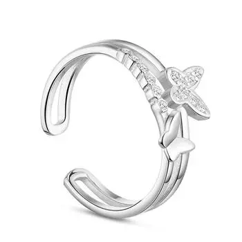 Кольцо Butterfly Love из серебра, браслет-манжета с микроинкрустацией в виде бабочки и циркония для девочки, кольцо на мизинец в японском и корейском стиле opening adjustable