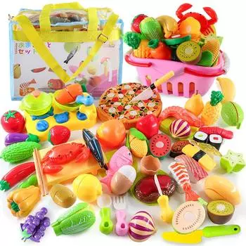 Button Moon Play Kitchen Toys с обучающими пропусками DIY Food Sanitary Play Cooking Rotten Play Set, 60 ШТ., Корзина, Игрушки, Дети, Фрукты,