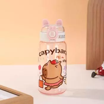Бутылка для питья Capybara Cartoon 500 мл, бутылка для воды для студентов, портативная летняя чашка с соломинкой розовый