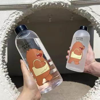 Бутылка для воды 1000 мл, чашка с пандой, прозрачная бутылка для воды, чашка для питья, герметичная бутылка для воды с мультяшным рисунком, чашка для питья