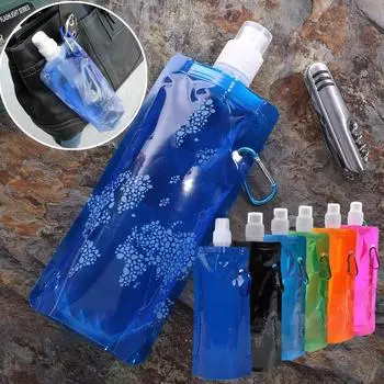 Бутылка для воды Складная мягкая фляга Спортивная бутылка для воды Сумка для воды Складная бутылка для воды для питья Сумка для воды Бег Кемпинг Туризм 480ml Black