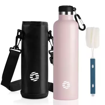 Бутылка FJbottle для воды 1 вакуумная, нагревательная, холодная, 2-я, из нержавеющей стали, прямая спортивная, совместимая с губкой для чистки спортивных бутылок с водой, розовая бутылка, литр, изолированная,