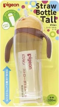 Бутылка Pigeon Straw Bottle Tall Yellow 330 мл. Большой объем, не требующий повторного наполнения с 9 месяцев.