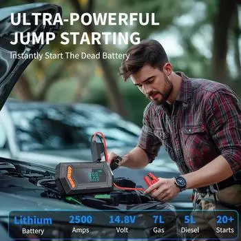 BUVAYE Jump Starter Воздушный компрессор с Power Bank Портативный 2500A Аккумуляторный усилитель 150PSI Насос для накачивания шин Воздушный насос для надувных изделий