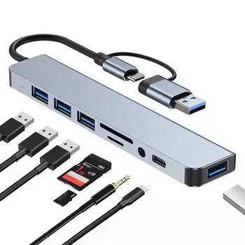 BYL-2218TU 8 в 1 USB + USB-C / Type-C на USB многофункциональная док-станция HUB адаптер
