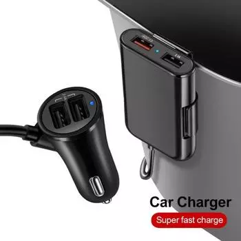 Быстрое зарядное устройство 4 порта USB для мобильного телефона Прочные автомобильные аксессуары Автомобильное зарядное устройство Flash Charge Быстрая зарядка Универсальное автомобильное зарядное устройство чёрный