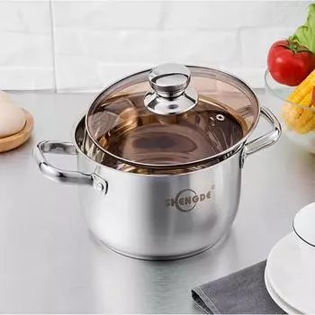 Бытовая суповая кастрюля, утолщенная нелипкая бинауральная кастрюля из нержавеющей стали, индукционная плита с закаленной 18cm
