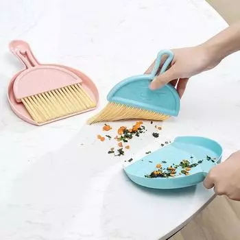 Бытовые чистящие средства Офисный пластиковый набор для чистки стола Мини-настольная щетка для чистки клавиатуры Щетка с небольшим совком для метлы