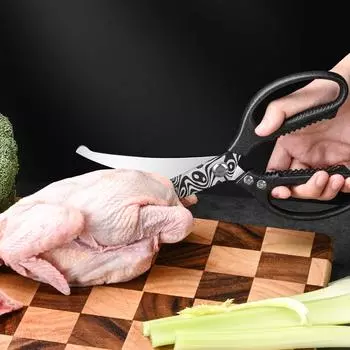 Бытовые кухонные ножницы из цельной стали с черным леопардовым принтом и универсальными прочными нескользящими ручками для легкой нарезки ингредиентов