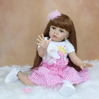 BZDOLL 60 см силиконовая кукла реборн милая игрушка как настоящая 24 дюймов виниловые длинные волосы принцесса для малышей игровой домик Bebe одеваются Boneca