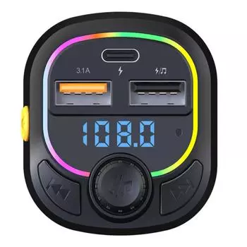 C28 Car Bluetooth 5.0 FM Transmitter Dual USB Fast Charging Car Charger Handsfree Radio Mp3 Player With Colorful Lights