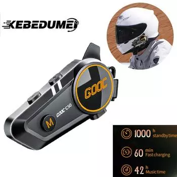 C50 Motorcycle Helmet Headset Bluetooth 5.3 Tri-Colorful Lights Earphone 300m intercom Waterproof Connecting 2 Phones Same Time