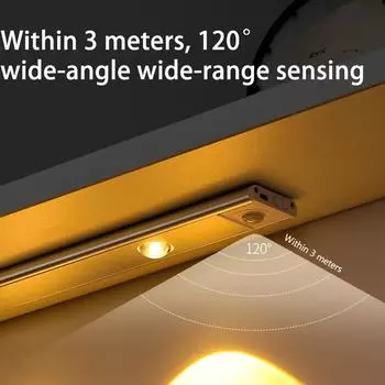 Cabinet Light USB Rechargeable Motion Sensor Ultra-thin Led Lamp For Closet Wardrobe Decoration Lamp20/30/40/50cm Night Light Stepless Dimming&3 colors in one Lamp&20CM