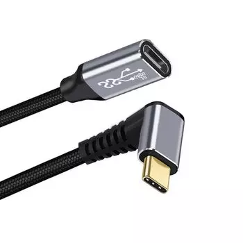 cablecc 10Gbps 100W Male to Female USB Type C Angled Extension Data Cable with Sleeves for 2M 3.1 USB-C Up/Down Laptops, серый
