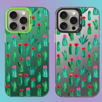 Cactus pattern iPhone case for iPhone 15, 14, 13, 8, 11, with a borderless design. iPhone 14 Pro Max