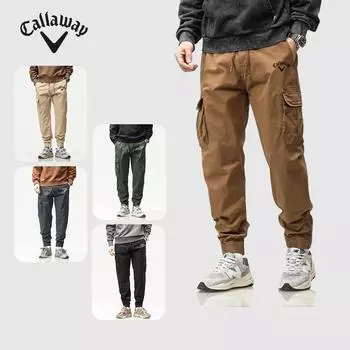 Callaway New Casual Work Pants for Men in Spring and Autumn, Outdoor, Pure Cotton, Elastic, Versatile, Multi Pocket, Leg Binding Long Pants M