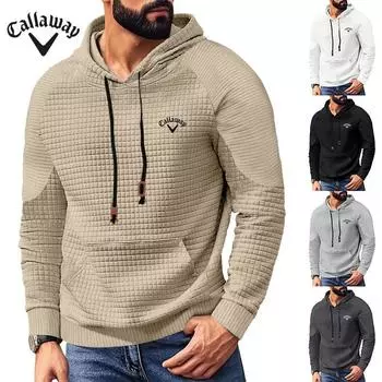 Callaway вышитый новый мужской повседневный пуловер большого размера с капюшоном из жаккарда, мужской клетчатый капюшон с большим карманом M белый