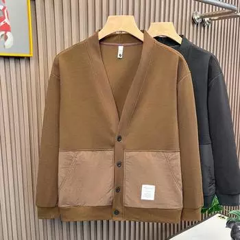 Calm High-End Temperament Retro Dark Coffee Color V-neck Sweater Cardigan Coat Men s Spring and Autumn Casual Sweater Men M кофейный
