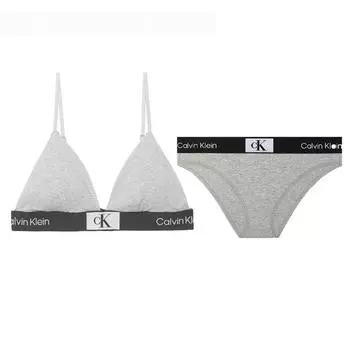 Calvin Klein 1996 Жаккардовый бюстгальтер-треугольник, удобный комплект нижнего белья со средней посадкой, женское нижнее белье, серый QF7217-050+QF7222-050 S