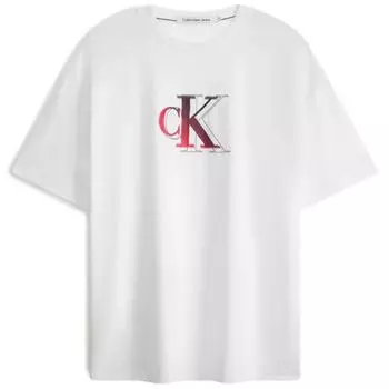 Calvin Klein Футболка унисекс с принтом логотипа и буквами, свободная, с круглым вырезом и коротким рукавом, футболки унисекс, цвет лунный-белый J400322YAF XL