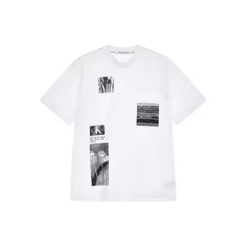 Calvin Klein Свободная футболка с круглым вырезом и принтом, с короткими рукавами, мужская, топы, ярко-белая, J322868-YAF M