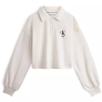 Calvin Klein Свитшот-поло Velvet Letter Half Placket, женские свитшоты молочно-белого цвета J222301 M