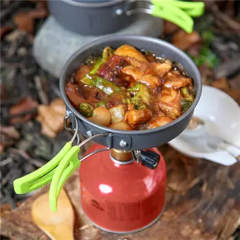 Camping Cookware Cooking Set Non Stick Tableware with Storage Bag Pot Pan for Trekking зелёный