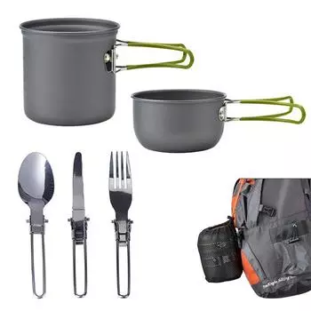 Camping Cookware Set Outdoor Pot Tableware Kit Cooking Water Kettle Pan Travel Cutlery Utensils Hiking Picnic Tourist