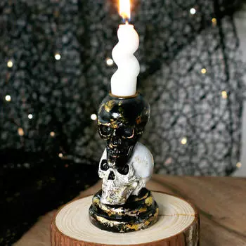Candle Holder Gothic Decor Spooky Skeleton Candlestick Holde Halloween Decoration for Desktop Home