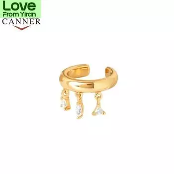 Canner 1pc 925 Sterling Silver Gold Plated Zircon Pendant Non -Pierced Ear Cuff Clip On Ear Earrings For Women Jewelry Pendientes