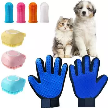 Canplus Pet Care Set for Dogs and Cats Shampoo Bath Grooming Hair Removal Pet Finger Silicone Bath Toothbrush 9 Piece Set Brush, Brush, Whisk,