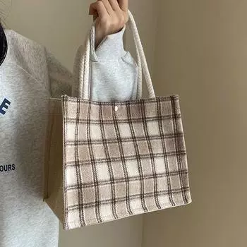 Canvas Bag for Women with High-end and Versatile Hand-matched Tote Bag for Working Lunch Box Bento Bag for Outing Mommy Bag