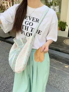 Canvas bag new striped floral canvas bag tote bag shoulder handbag niche literary armpit bag